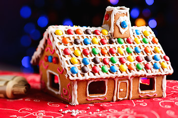 Image showing Gingerbread house decorated with colorful candies