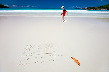 Image showing Tropical island drawing on sand