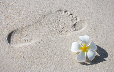 Image showing Footprint on white sand