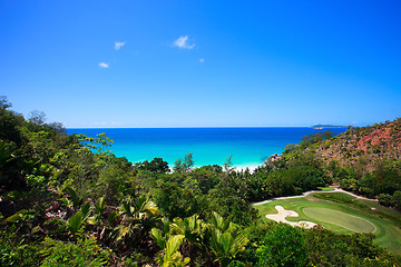 Image showing Tropical beach and golf field