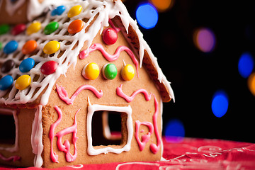 Image showing Gingerbread house decorated with colorful candies