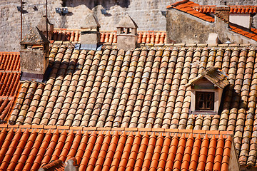 Image showing Close up of red roof and tiles