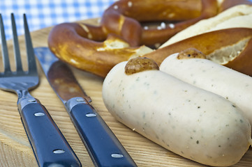 Image showing veal sausage with pretzel