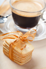 Image showing Stacked cookies and coffee
