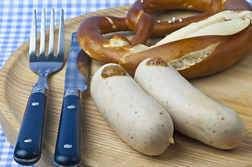 Image showing veal sausage with pretzel