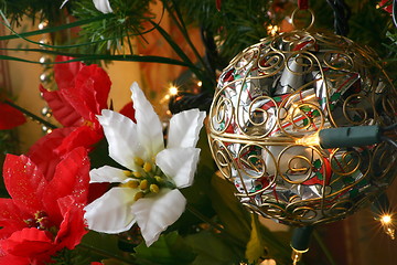 Image showing bauble and poinsettia