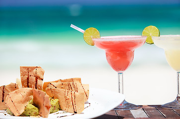 Image showing Tortilla chips and margarita cocktails