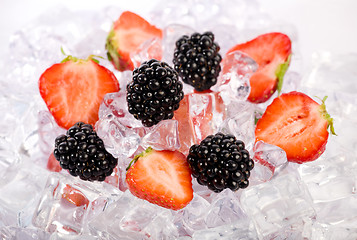 Image showing Ice Strawberries and Blackberries