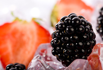 Image showing Ice Strawberries and Blackberries