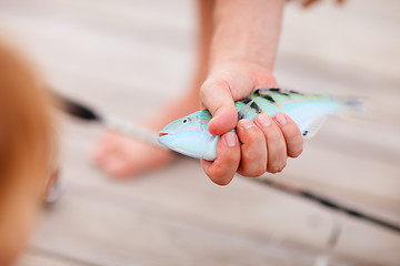 Image showing Fisherman holding fish