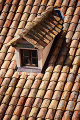 Image showing Close up of red roof and tiles