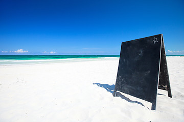 Image showing Blackboard on tropical beach