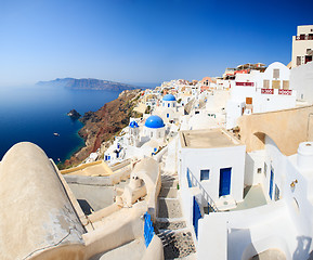 Image showing Traditional white and blue village in Santorini