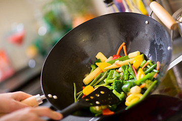 Image showing Chef cooking wok