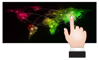 Image showing Hand pressing a map point