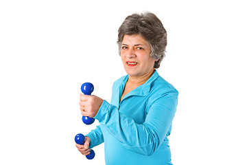 Image showing Senior woman with barbells 