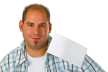 Image showing Young man with blanko flag