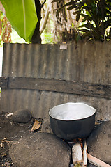 Image showing outdoor natural stove with food cooking Corn Island Nicaragua