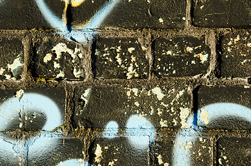 Image showing Background closeup of graffitti painted brick wall 