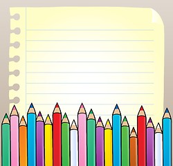 Image showing Notepad blank page with crayons