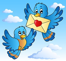 Image showing Two cute birds with love letter 1