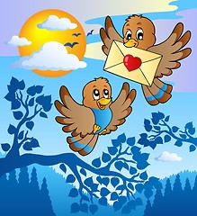 Image showing Two cute birds with love letter 2