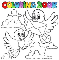 Image showing Coloring book birds with envelope