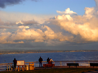 Image showing People watching sunset