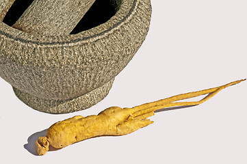 Image showing mortar and ginseng