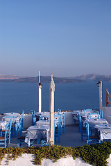 Image showing restaurant setting oia town santorini greece