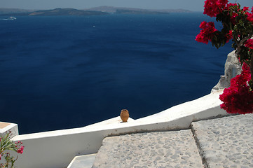 Image showing ceramic vase over sea santorini