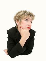 Image showing Funny businesswoman thinking