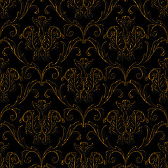 Image showing seamless black with gold stripe floral background