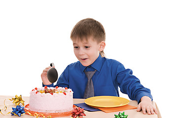 Image showing boy with cake