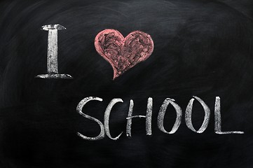 Image showing I love school - text written on a blackboard