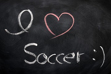 Image showing I love soccer - text written on a blackboard