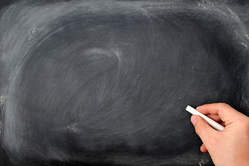 Image showing Blackboard background with a hand hold chalk