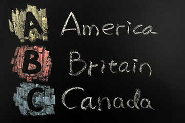 Image showing Acronym of ABC - America, Britain, Canada