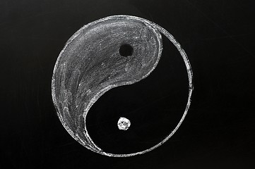 Image showing Tai Chi or yingyang symbol drawn in chalk on a blackboard 