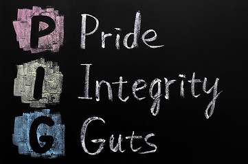 Image showing PIG acronym - Pride, integrity, guts