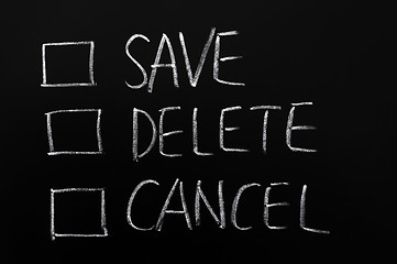 Image showing Check boxes of save,delete and cancel