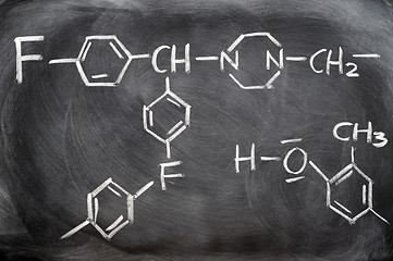 Image showing Chemical structures on a blackboard