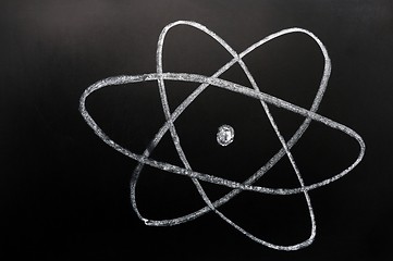 Image showing symbol of atom sketched on a blackboard