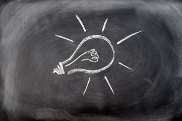 Image showing Light bulb drawn on a blackboard