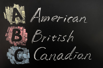 Image showing Acronym of ABC - American, British, Canadian