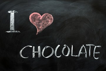 Image showing I love chocolate - text written on a blackboard