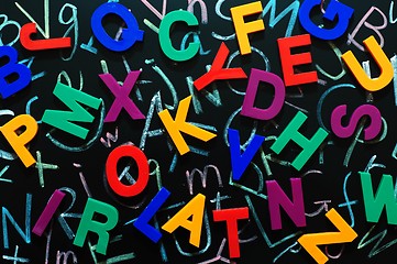 Image showing Colorful random letters on a blackboard