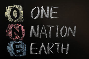 Image showing Acronym of ONE - One Nation Earth