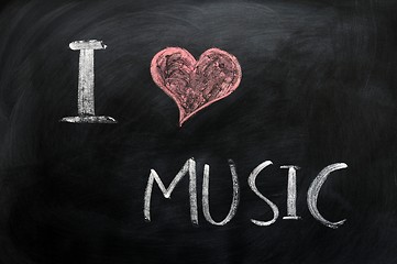 Image showing I love music - text written on a blackboard
