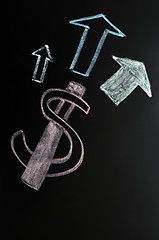 Image showing US Dollar symbol with up arrows written on a blackboard